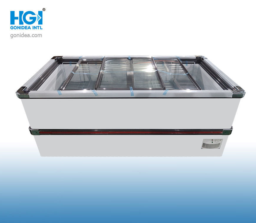85mm Foaming Thickness Island Deep Freezer With Sliding Glass Top OEM 2000*1000*790mm