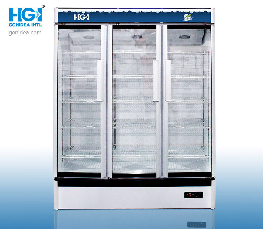 1100L Upright Showcase Cooler Vertical Glass 3 Sliding Door Fridge Manual Defrost