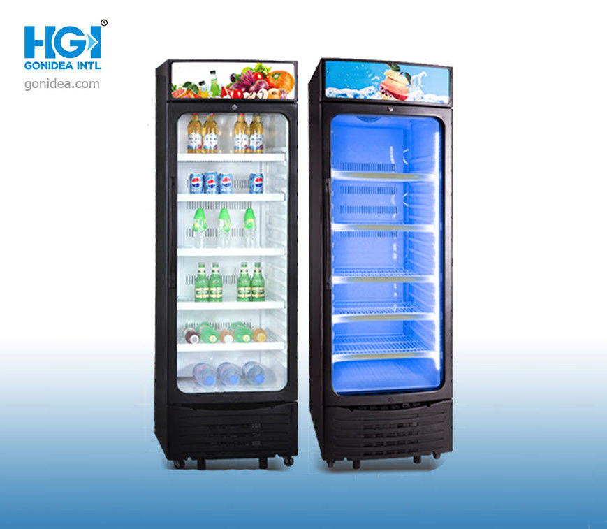 350L Fan Cooling Supermarket Vertical Single Door Cooler Beverage Display Showcase Fridge