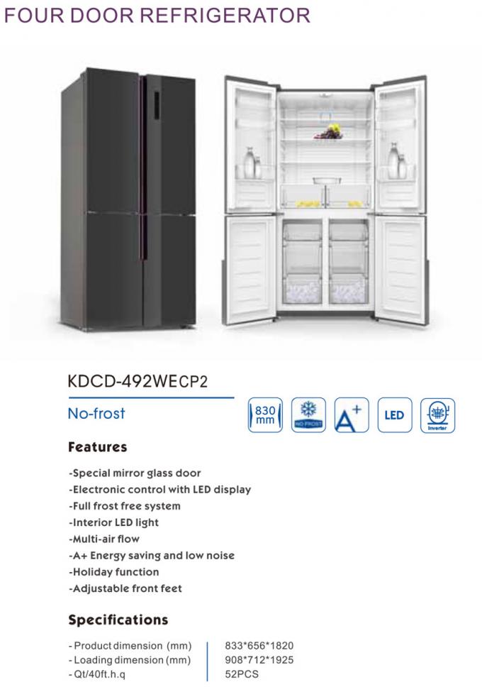 1.02kWh 4 Door Side By Side Refrigerator With Led Screen 564L Big Capacity