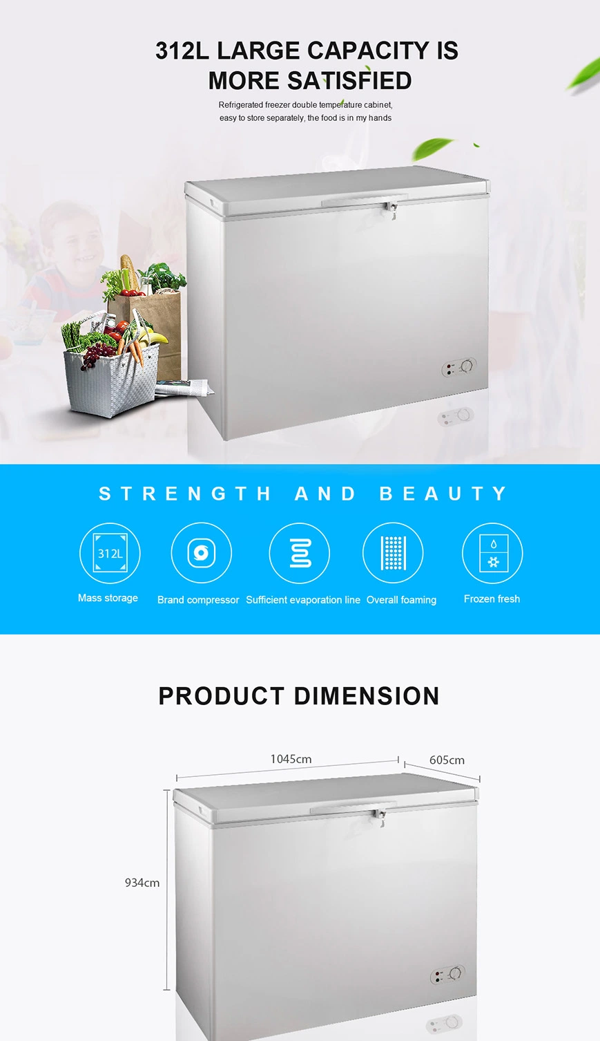 312L Single Door Commercial Restaurant Use Big Refrigerator Chest Freezer Model Bd/Bc-312q