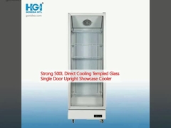 Strong 500L Direct Cooling Templed Glass Single Door Upright Showcase Cooler