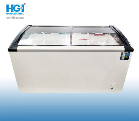 R290 Ice Cream Sliding Glass Top Chest Freezer 358 Liter Manual Defrost