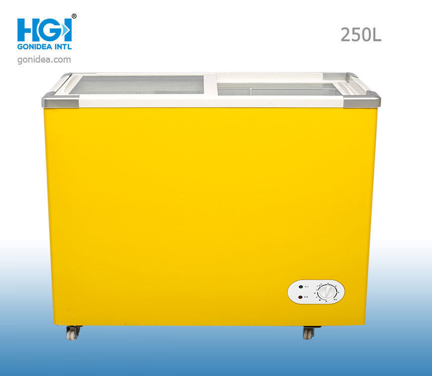Gonidea Curved Glass Chest Freezer Refrigerators 250l 8.8 Cu Ft White Yellow