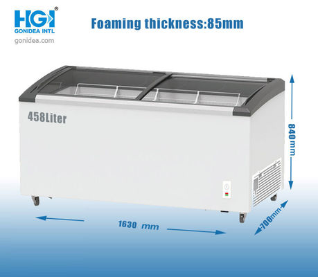 Store Ice Cream Deep Chest Freezer 458 Liter Sliding Curved Glass Freezer